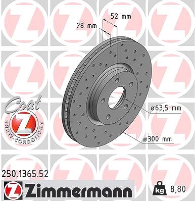 Zimmermann Bremsscheibe Vorderachse Belüftet [Hersteller-Nr. 250.1365.52] für Ford