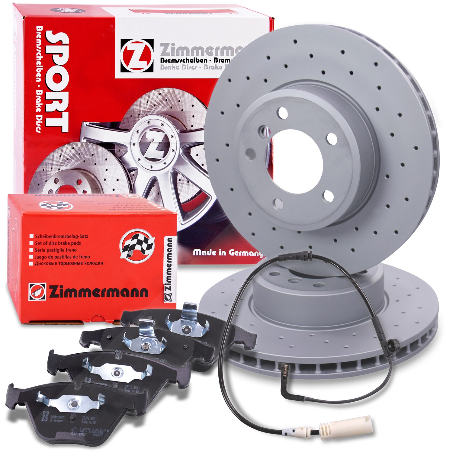 Zimmermann Sport-Bremsscheiben +Bremsbeläge +Warnkontakt vorne [Hersteller-Nr. 40372054] für BMW