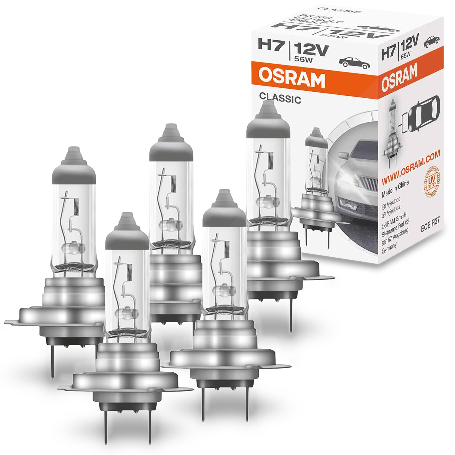 Osram 5x H7 Glühlampe Classic [Hersteller-Nr. 64210CLC] für Audi, Toyota, Volvo, Opel, Citroën, Smart, Abarth, Ford Usa, Ds, Chrysler, Dodge, Alpina,
