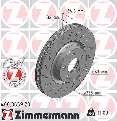 Zimmermann 1x Bremsscheibe [Hersteller-Nr. 400.3659.20] für Mercedes-Benz