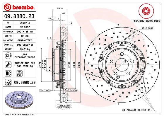 Brembo 1x Bremsscheibe [Hersteller-Nr. 09.8880.23] für Mercedes-Benz