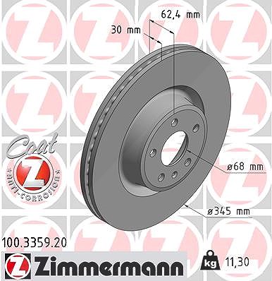 Zimmermann 1x Bremsscheibe [Hersteller-Nr. 100.3359.20] für Audi
