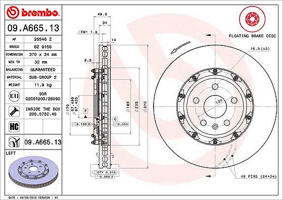 Brembo 1x Bremsscheibe [Hersteller-Nr. 09.A665.13] für Cadillac, Chevrolet