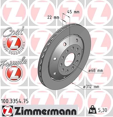 Zimmermann 1x Bremsscheibe Hinterachse Rechts [Hersteller-Nr. 100.3354.75] für Audi