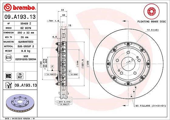 Brembo 1x Bremsscheibe [Hersteller-Nr. 09.A193.13] für Mitsubishi