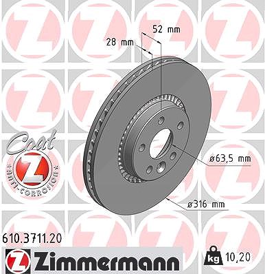 Zimmermann Bremsscheibe Vorderachse Belüftet [Hersteller-Nr. 610.3711.20] für Land Rover, Ford, Volvo