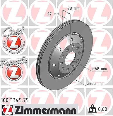 Zimmermann 1x Bremsscheibe Hinterachse Links [Hersteller-Nr. 100.3345.75] für Audi