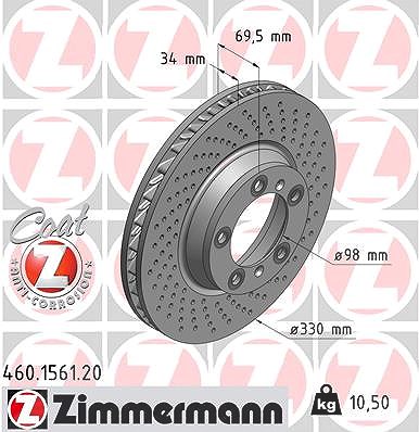Zimmermann 1x Bremsscheibe belüftet vorne rechts [Hersteller-Nr. 460.1561.20] für Porsche