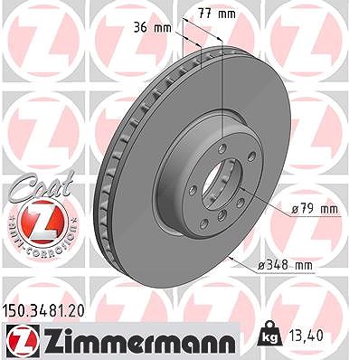 Zimmermann 1x Bremsscheibe Vorderachse Belüftet [Hersteller-Nr. 150.3481.20] für BMW