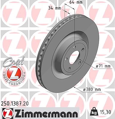 Zimmermann 1x Bremsscheibe [Hersteller-Nr. 250.1387.20] für Ford Usa