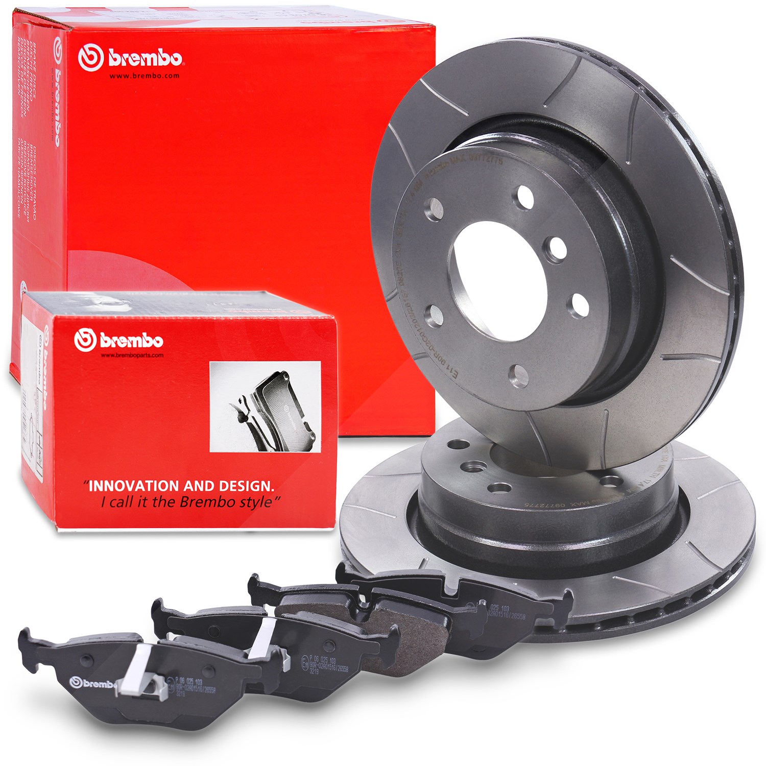 Brembo Bremsscheiben Sport Max+Bremsbeläge Hinten [Hersteller-Nr. 10698059] für BMW