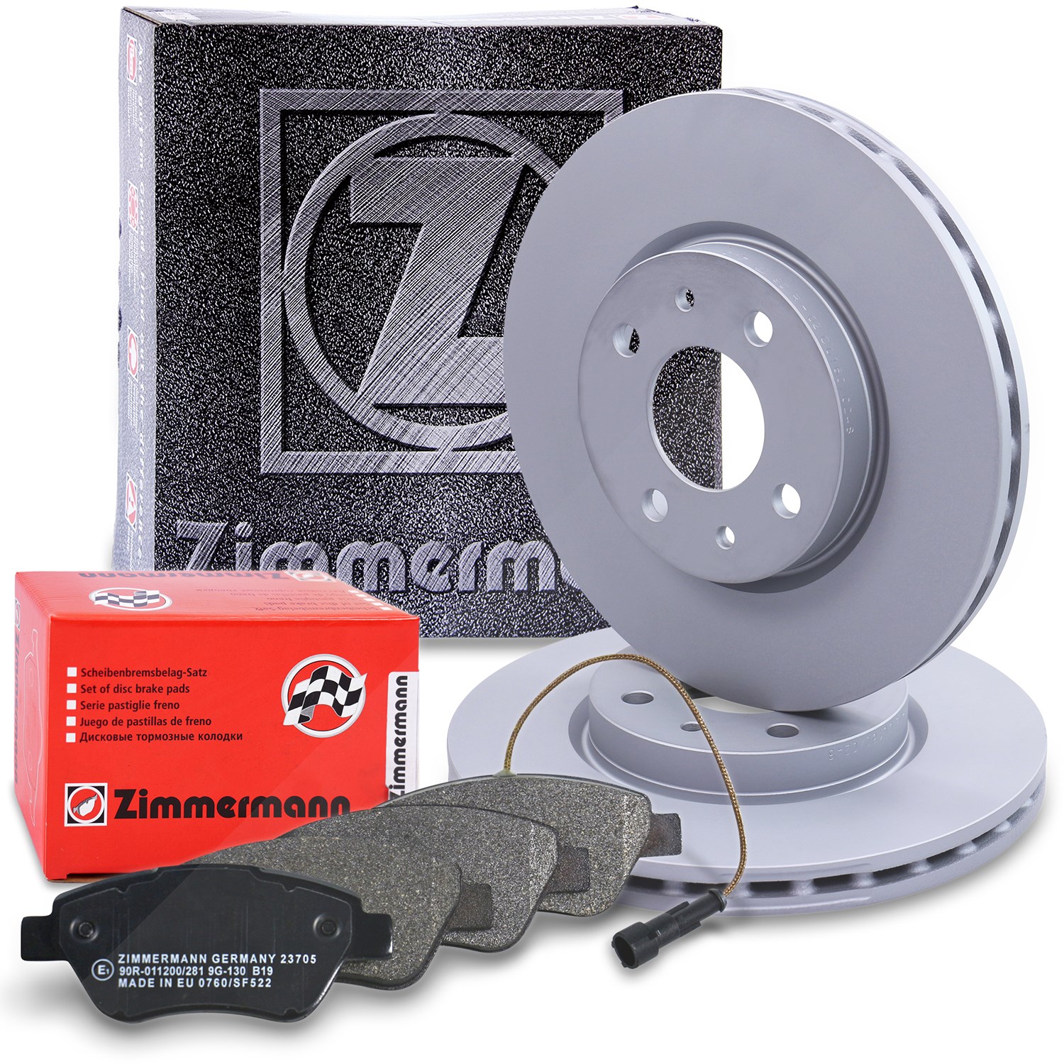 Zimmermann Bremsscheiben + Bremsbeläge Vorderachse [Hersteller-Nr. 10697765] für Fiat, Citroën, Peugeot, Alfa Romeo, Lancia