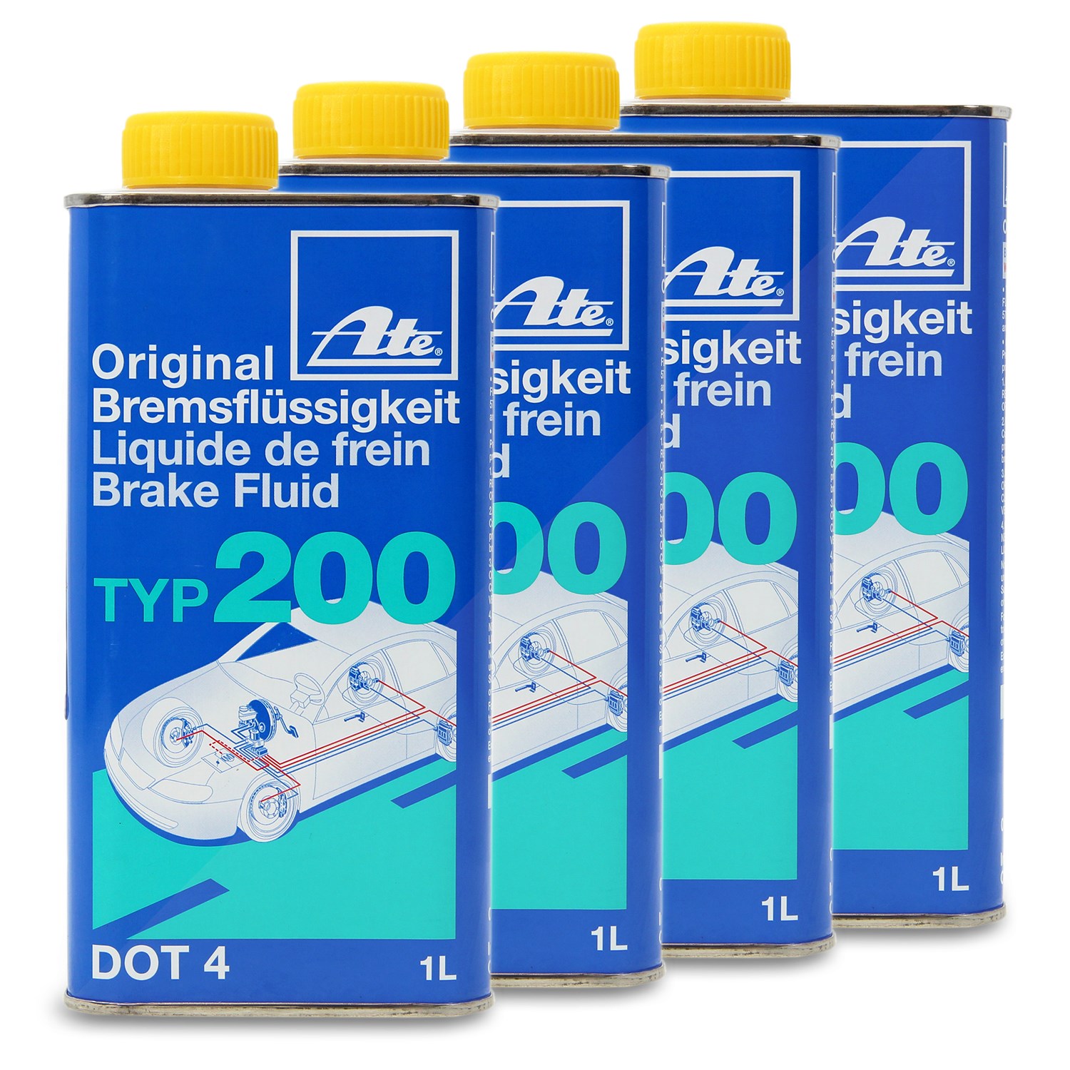 Ate 4x 1 Liter Bremsflüssigkeit Typ 200 DOT4 [Hersteller-Nr. 03.9901-6202.2]