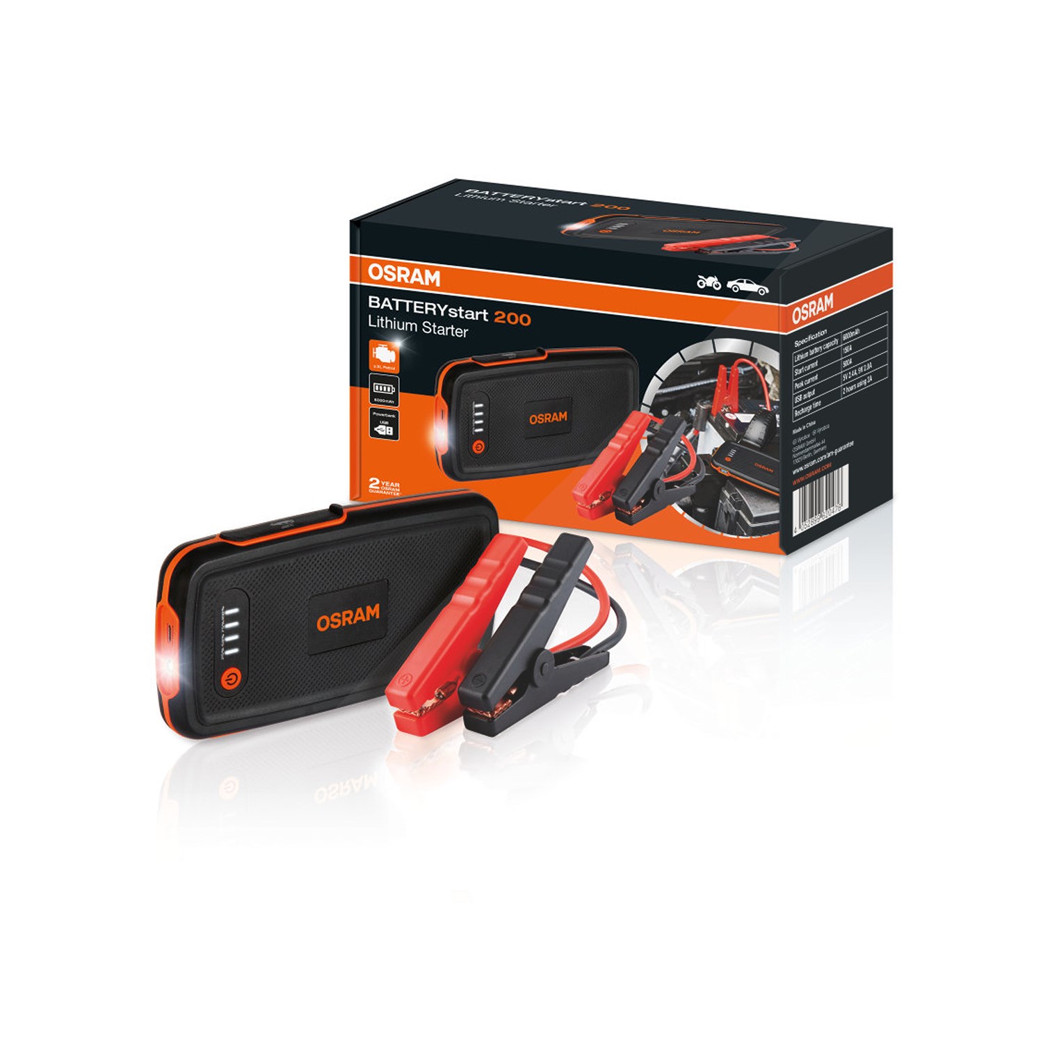 Osram Starthilfe Set BATTERYstart 200 Powerbank 6000 mAh [Hersteller-Nr. OBSL200]