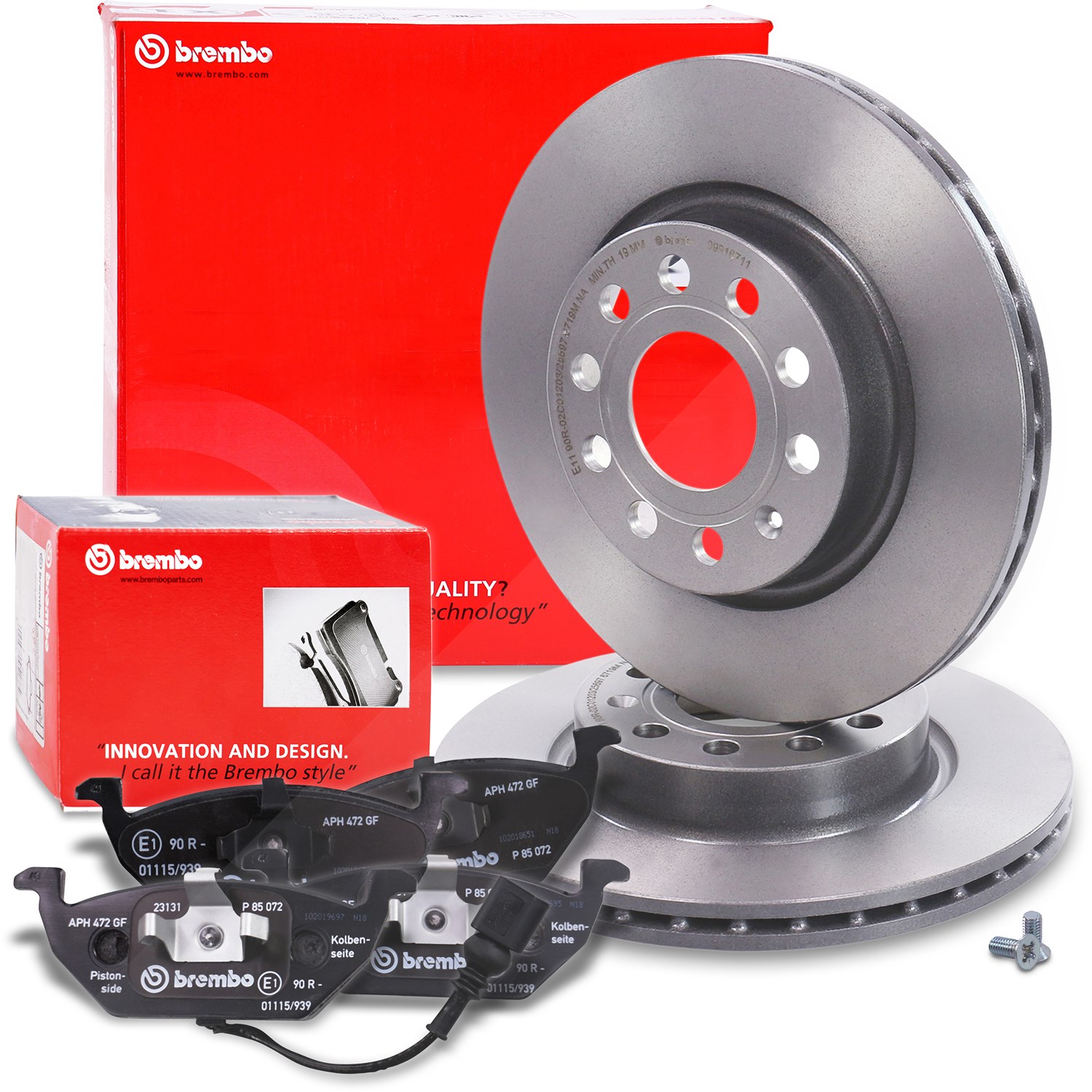 Brembo Bremsscheiben Coated+Bremsbeläge Vorne [Hersteller-Nr. 10697987] für VW, Seat, Audi, Skoda