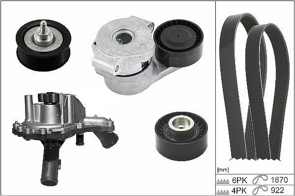 Schaeffler Ina Wasserpumpe + Keilrippenriemensatz [Hersteller-Nr. 529030130] für Peugeot, Fiat, Citroën, Ford