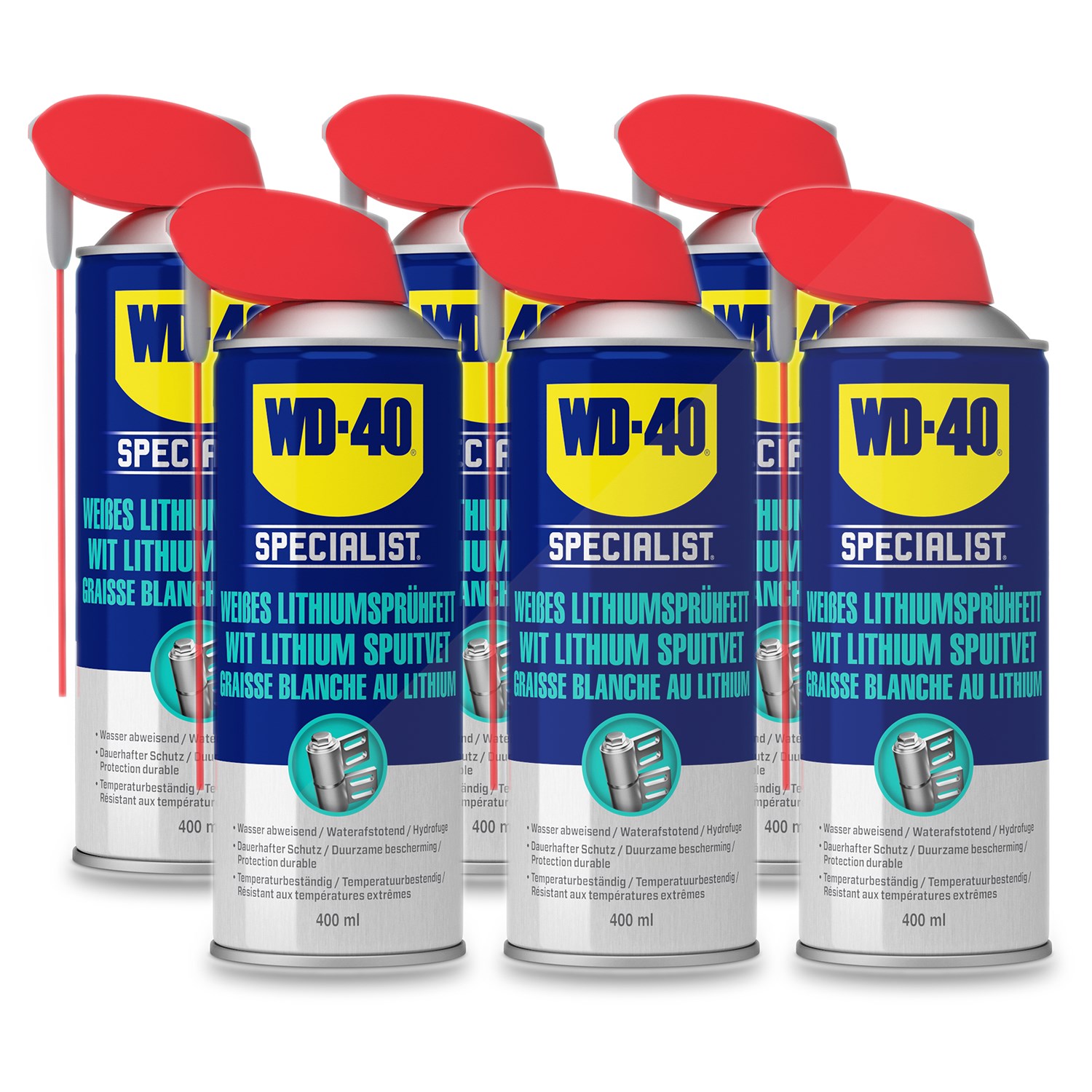 Wd-40 6x 400ml Weißes Lithiumsprühfett [Hersteller-Nr. 49390/25NBA]