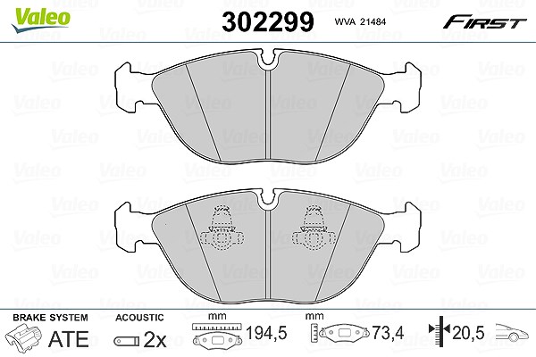 Valeo Bremsbelagsatz, Scheibenbremse [Hersteller-Nr. 302299] für Alpina, Chrysler, Mercedes-Benz, Bentley, BMW, VW, Audi