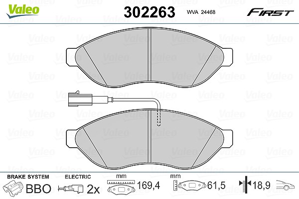 Valeo Bremsbeläge vorne (Satz) [Hersteller-Nr. 302263] für Vauxhall, Citroën, Opel, Peugeot, Fiat