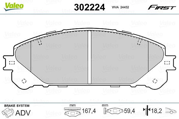 Valeo Bremsbelagsatz, Scheibenbremse [Hersteller-Nr. 302224] für Lexus, Toyota