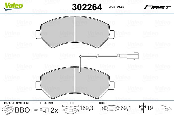 Valeo Bremsbelagsatz, Scheibenbremse [Hersteller-Nr. 302264] für Fiat, Opel, Vauxhall, Peugeot, Citroën