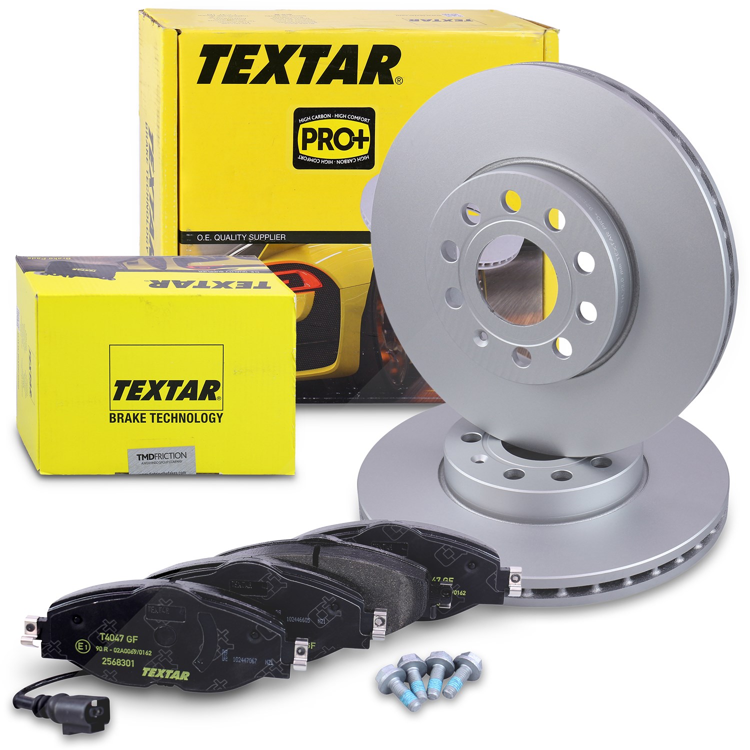 Textar Bremsscheiben +Bremsbeläge mit Warnkontakt vorne [Hersteller-Nr. 40378688] für VW, Cupra, Audi, Skoda, Seat