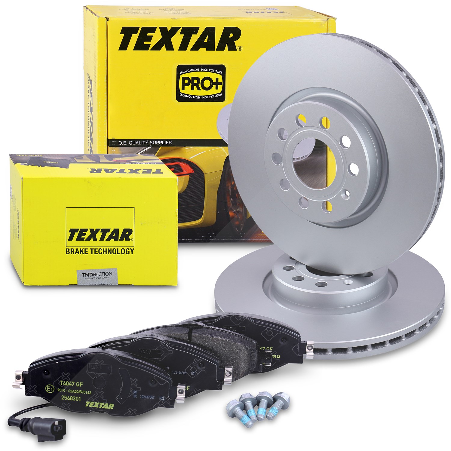 Textar Bremsscheiben +Bremsbeläge mit Warnkontakt vorne [Hersteller-Nr. 40378704] für VW, Cupra, Audi, Skoda, Seat
