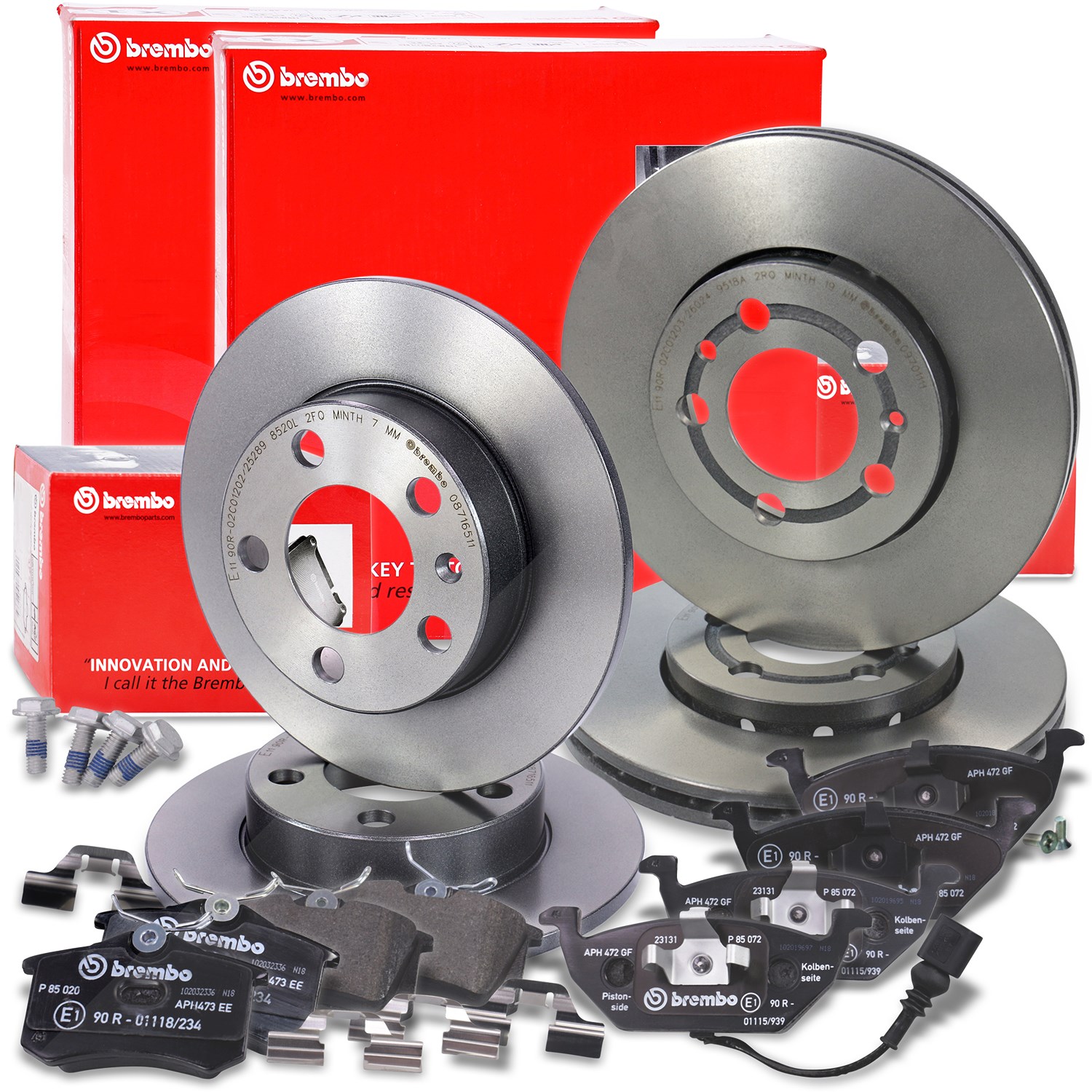Brembo Bremsscheiben +Bremsbeläge vorne+hinten [Hersteller-Nr. 40426265] für Audi, Skoda, VW