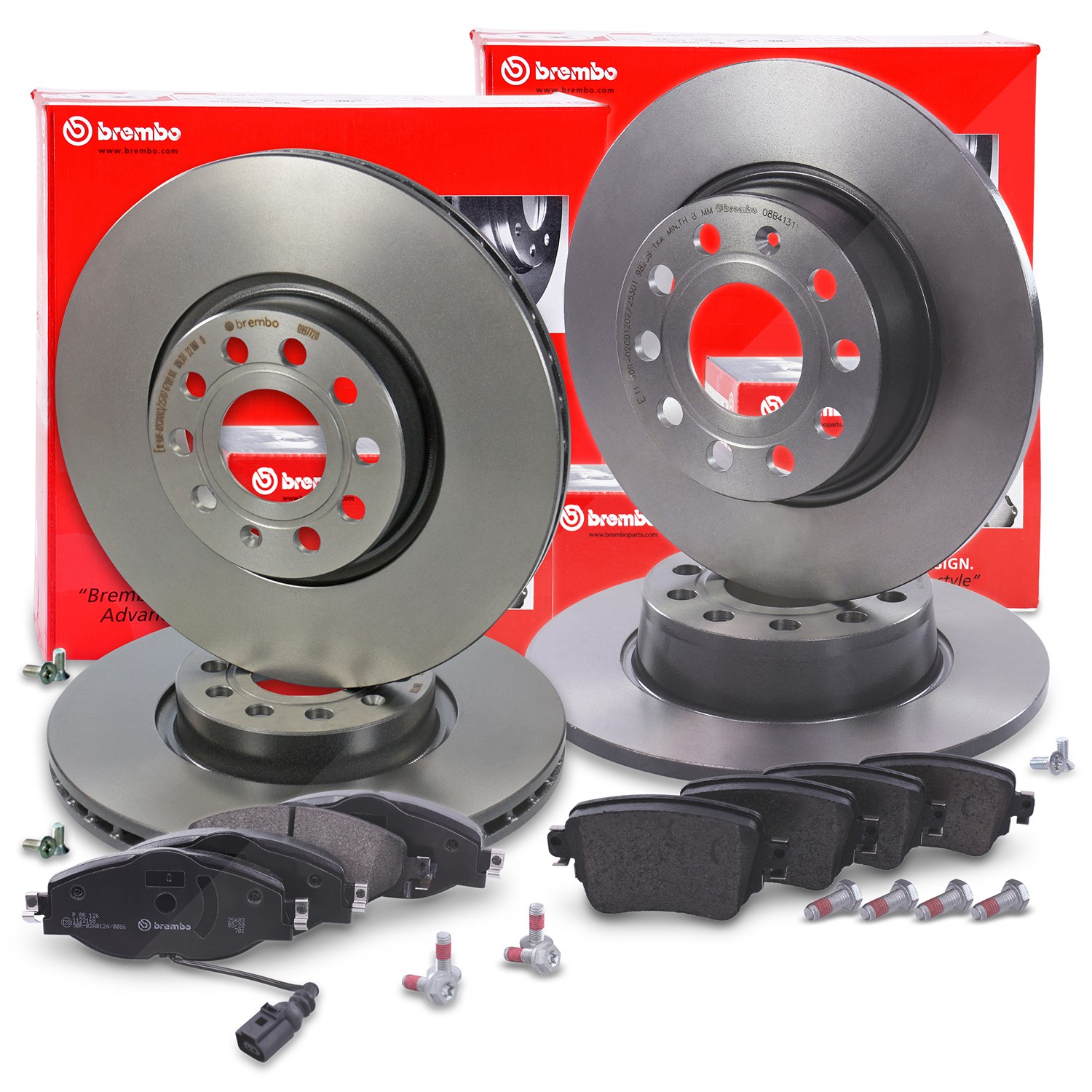 Brembo Bremsscheiben +Bremsbeläge vorne+hinten [Hersteller-Nr. 40436484] für Seat, Skoda