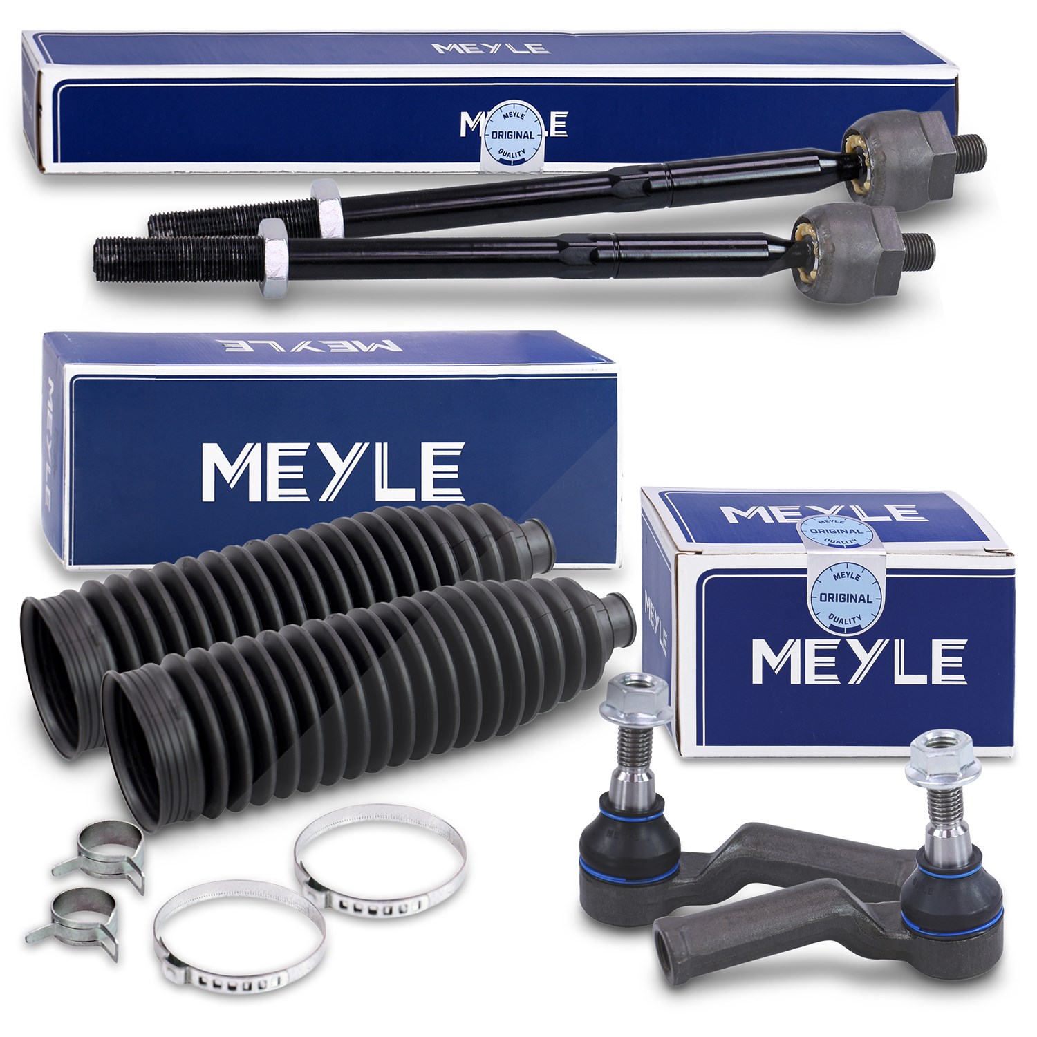 Meyle 2x Spurstangen +2x Spurstangenköpfe +2x Lenkmanschetten [Hersteller-Nr. 40398302] für Ford, Land Rover, Volvo