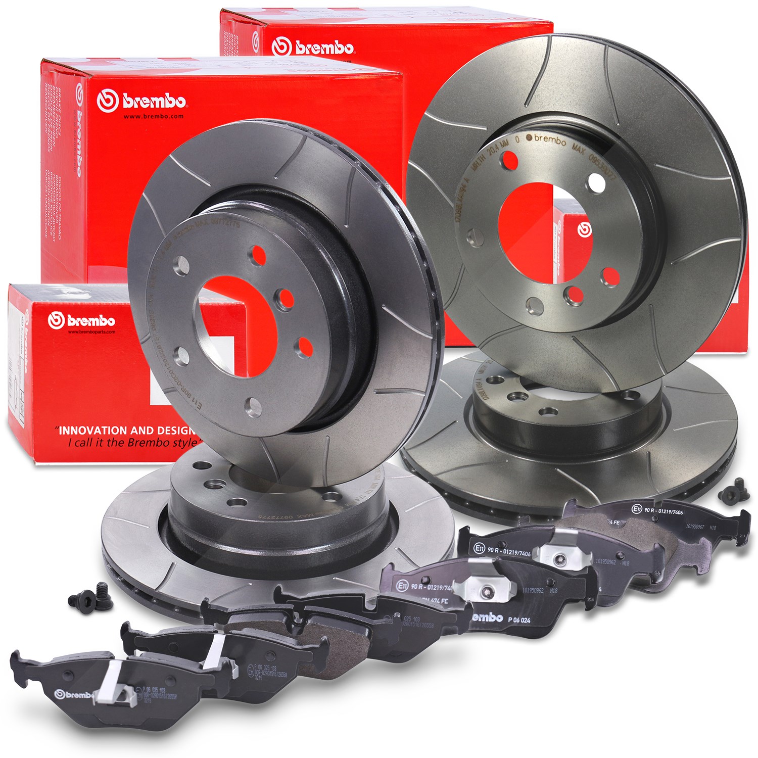 Brembo Bremsscheiben +Bremsbeläge vorne+hinten [Hersteller-Nr. 40436614] für BMW