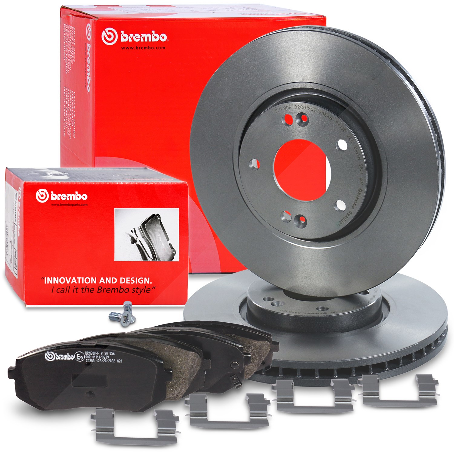 Brembo Bremsscheiben +Bremsbeläge vorne [Hersteller-Nr. 10702280] für Hyundai, Kia