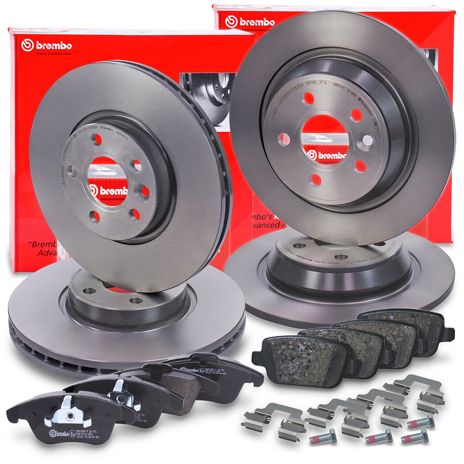 Brembo Bremsscheiben +Bremsbeläge vorne+hinten [Hersteller-Nr. 40436927] für Ford