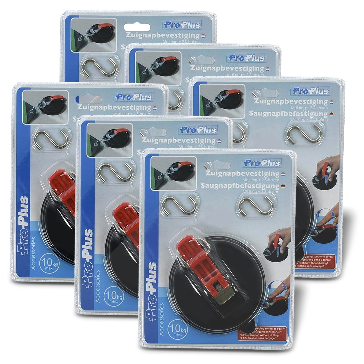Proplus 6x Saugnapf Befestigung mit Ring + 2 S-Haken [Hersteller-Nr. 758082]