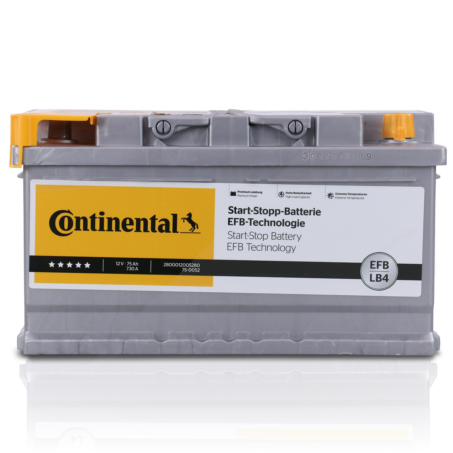 Continental Starterbatterie LB4 EFB 75Ah 730A [Hersteller-Nr. 2800012005280] für Kia, Mazda, Jeep, Volvo, Chrysler, Mercedes-Benz, Land Rover, Porsche