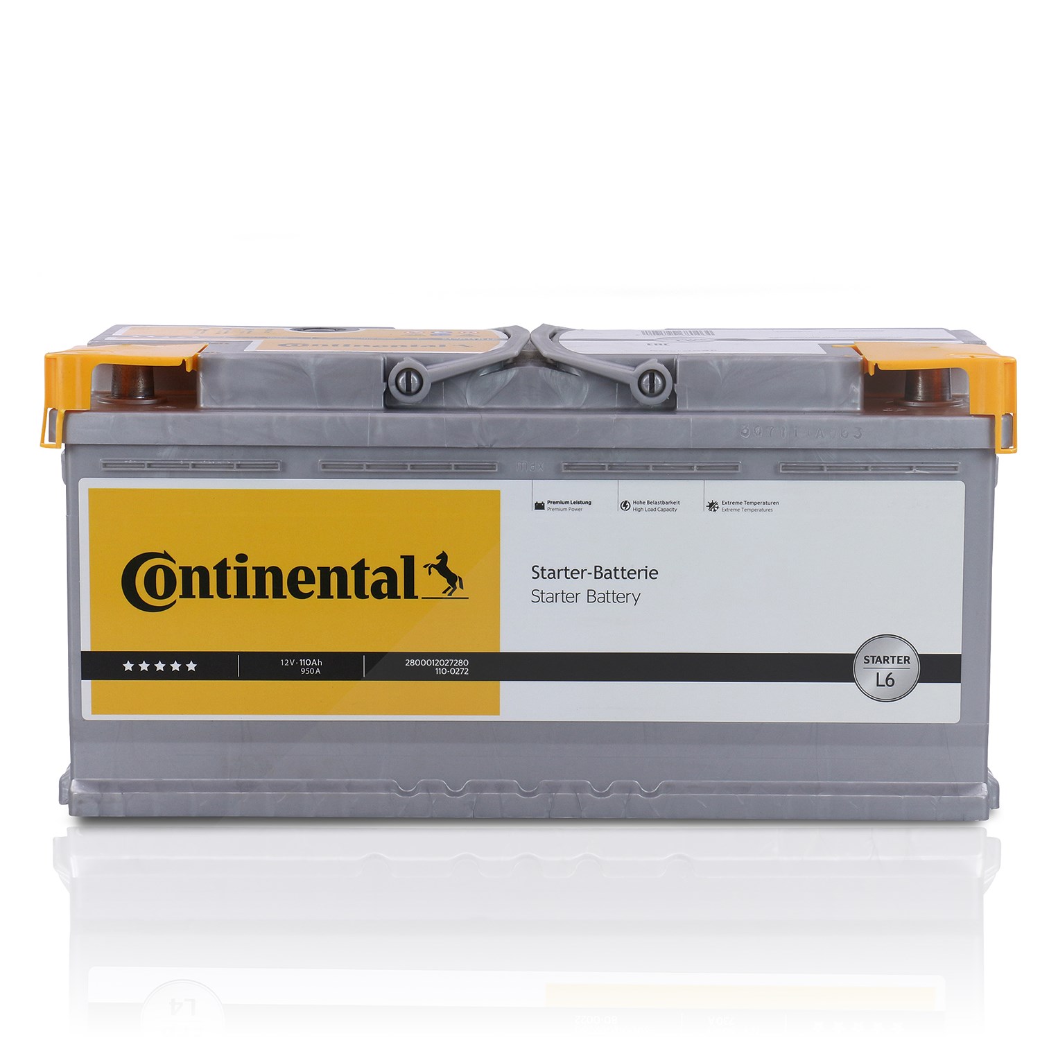 Continental Starterbatterie L6 110Ah 950A [Hersteller-Nr. 2800012027280] für Opel, Audi, Nissan, Hyundai, Peugeot, Alpina, Jeep, Lexus, BMW, Porsche,