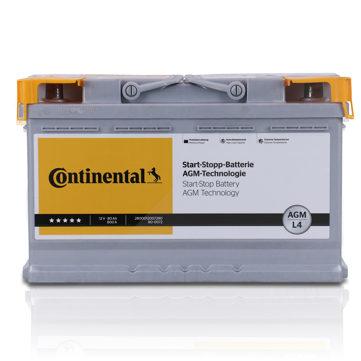 Continental Starterbatterie AGM L4 80Ah 800A [Hersteller-Nr. 2800012007280] für VW, Cadillac, Infiniti, Audi, Lamborghini, Chevrolet, Opel, Skoda, Toy