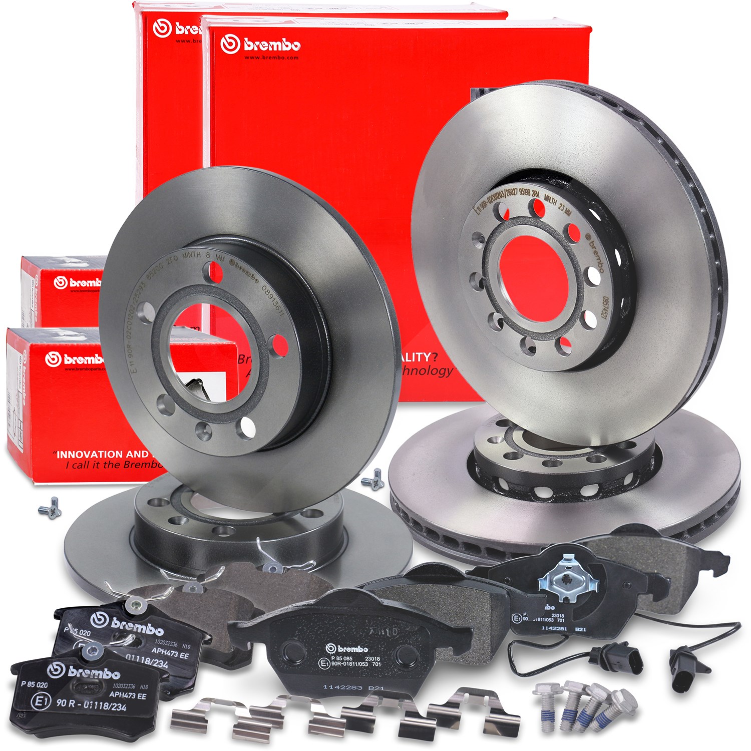 Brembo Bremsscheiben +Bremsbeläge vorne+hinten [Hersteller-Nr. 40436907] für Audi