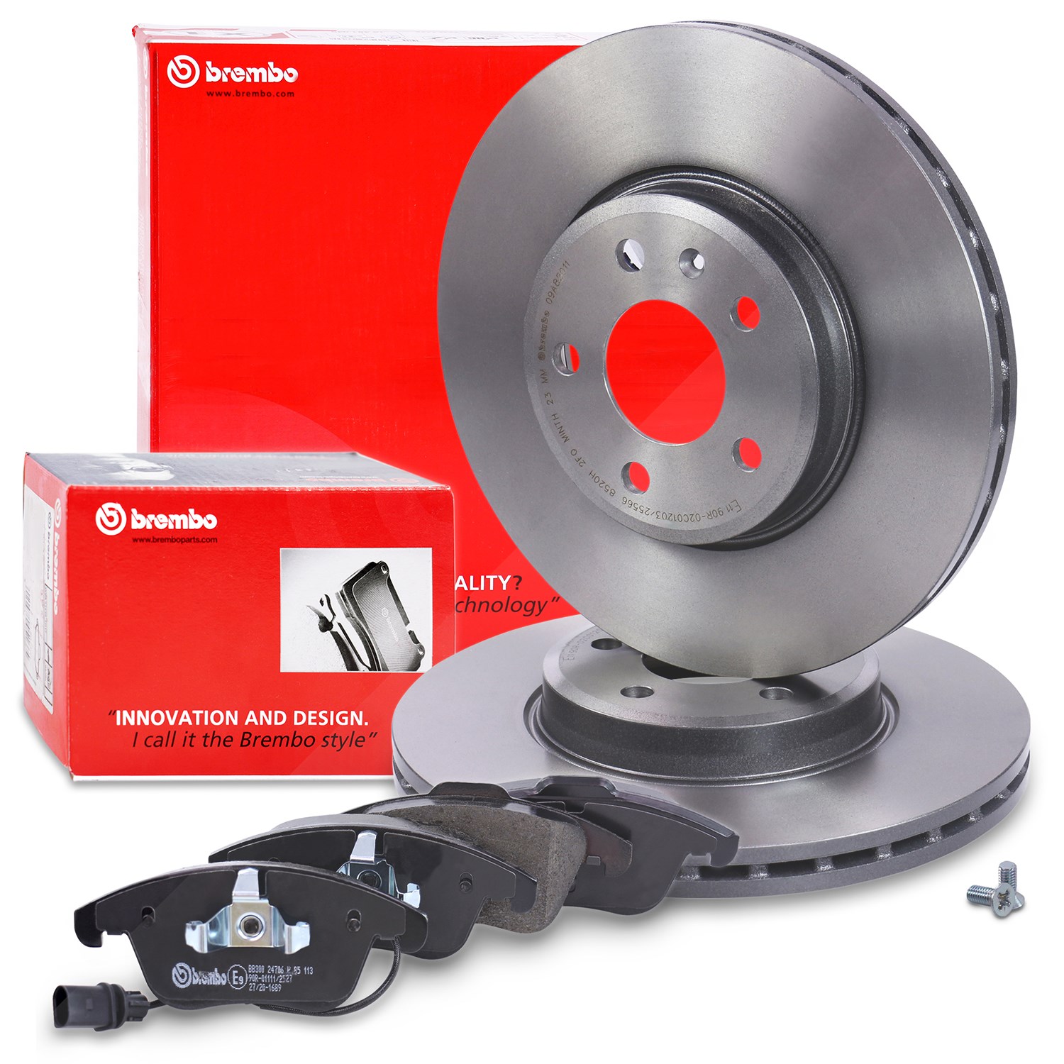 Brembo Bremsscheiben +Bremsbeläge mit Warnkontakt vorne [Hersteller-Nr. 40436479] für Audi