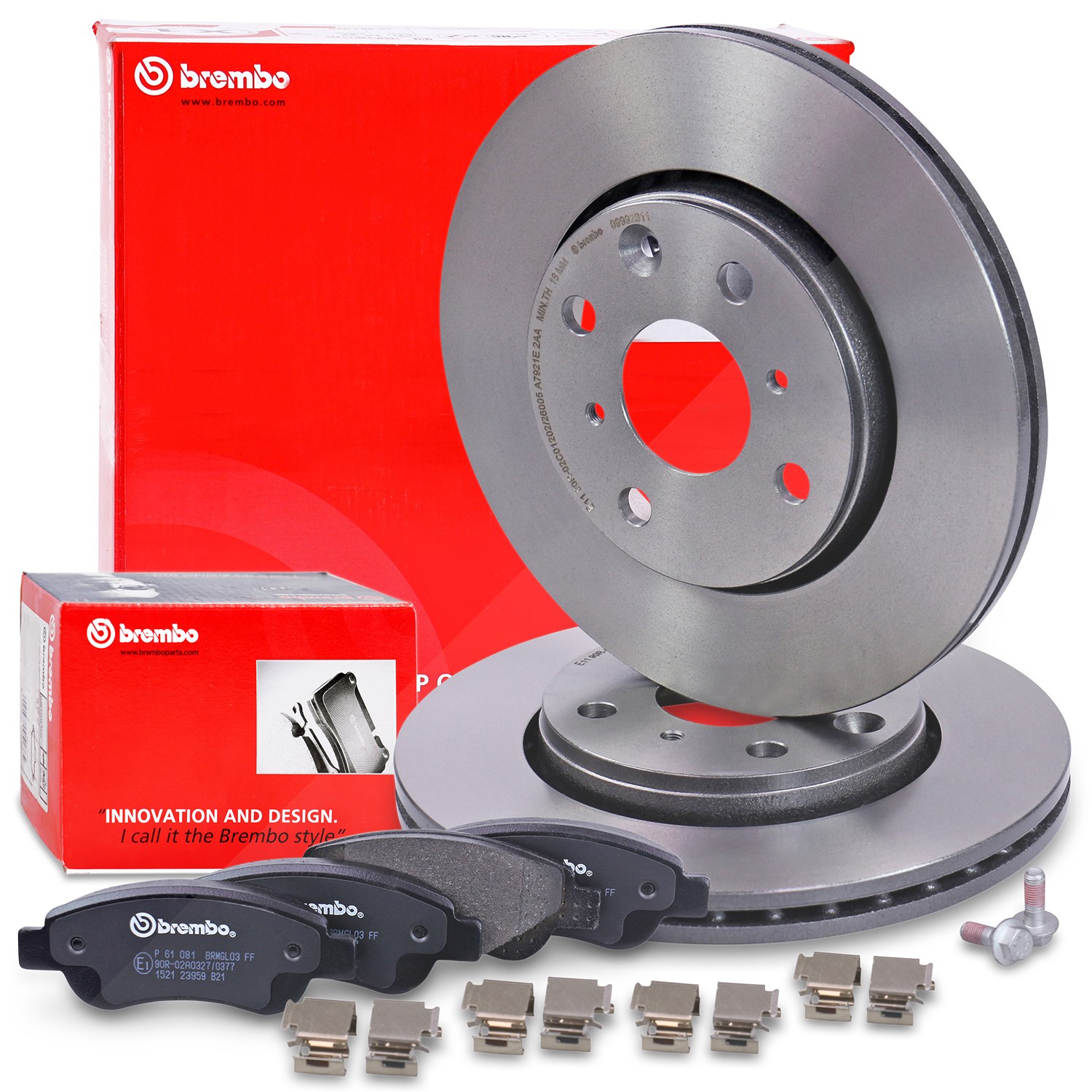 Brembo Bremsscheiben +Bremsbeläge vorne [Hersteller-Nr. 40436924] für Toyota, Peugeot, Citroën