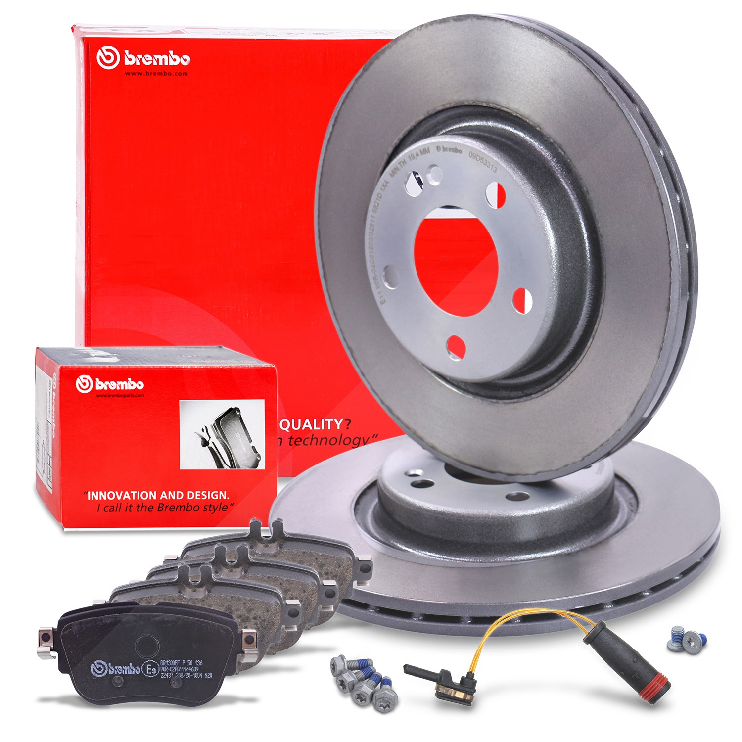 Brembo Bremsscheiben +Bremsbeläge +Warnkontakt hinten [Hersteller-Nr. 40436935] für Mercedes-Benz