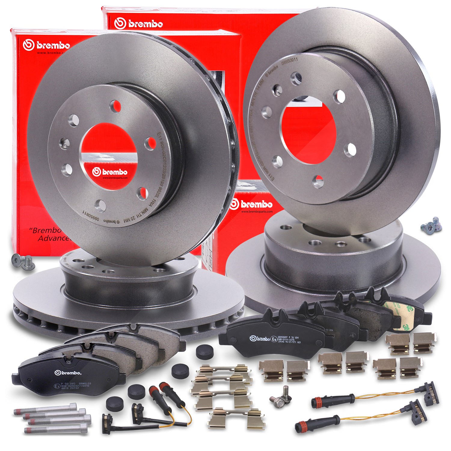 Brembo Bremsscheiben +Bremsbeläge mit VWK vorne+hinten [Hersteller-Nr. 40435336] für VW, Mercedes-Benz