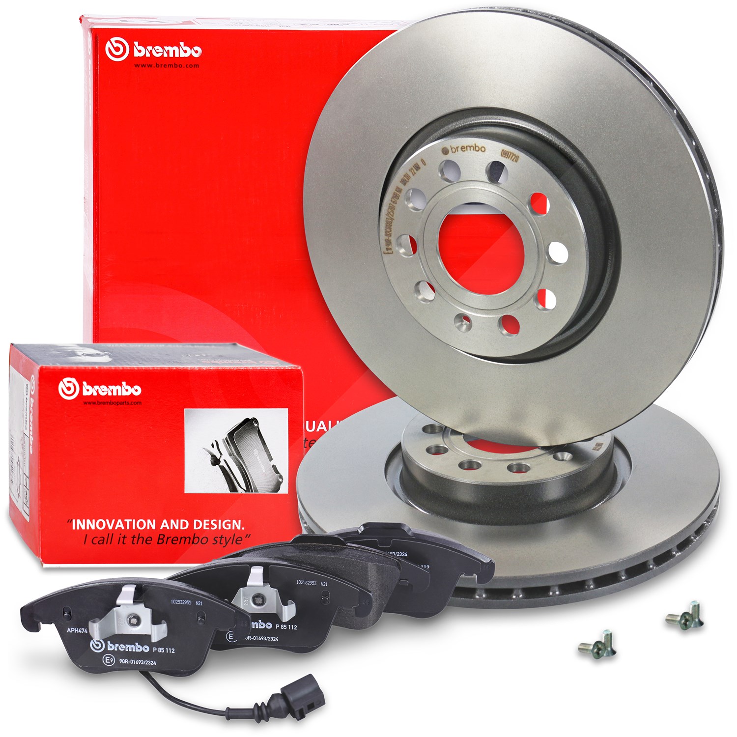 Brembo Bremsscheiben +Bremsbeläge mit VWK vorne [Hersteller-Nr. 40436505] für Audi, Seat, VW