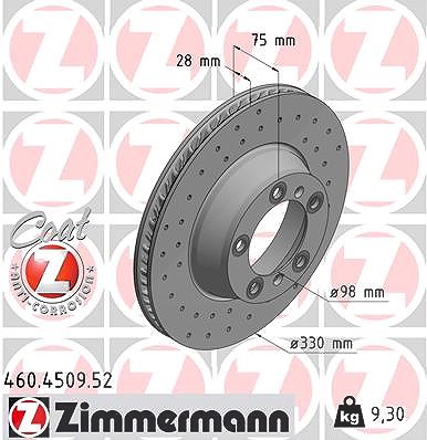 Zimmermann 1x Bremsscheibe Hinterachse Rechts [Hersteller-Nr. 460.4509.52] für Porsche