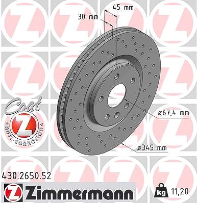 Zimmermann Bremsscheibe [Hersteller-Nr. 430.2650.52] für Opel, Vauxhall