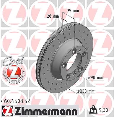 Zimmermann 1x Bremsscheibe Hinterachse Links [Hersteller-Nr. 460.4508.52] für Porsche