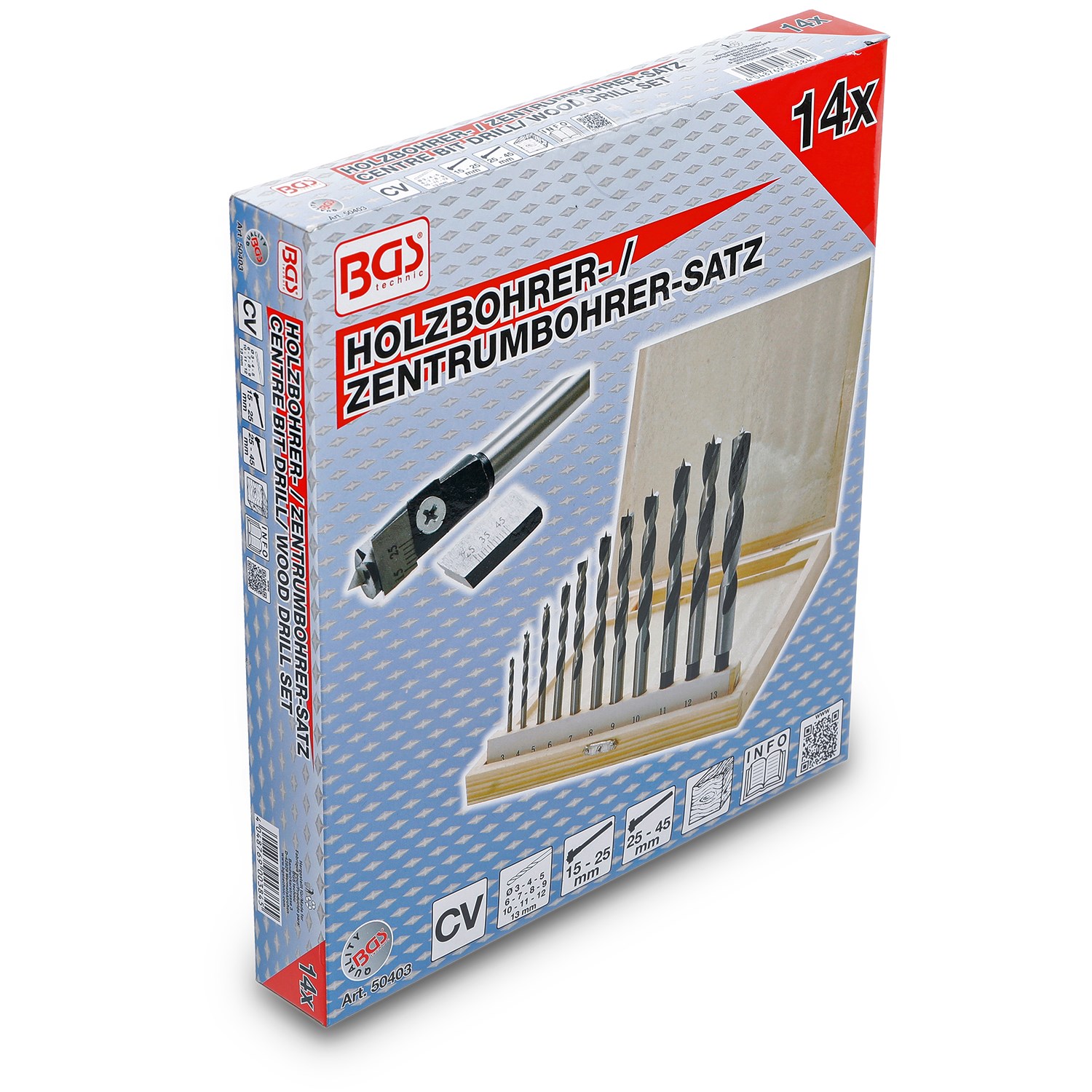 Bgs Holzbohrer- und Zentrumbohrer-Satz 14-tlg. [Hersteller-Nr. 50403]