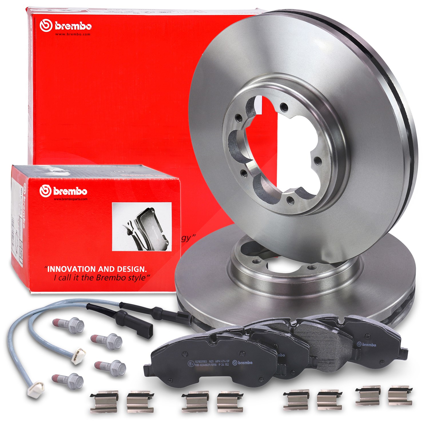 Brembo Bremsscheiben +Bremsbeläge mit Warnkontakt vorne [Hersteller-Nr. 40436635] für Ford