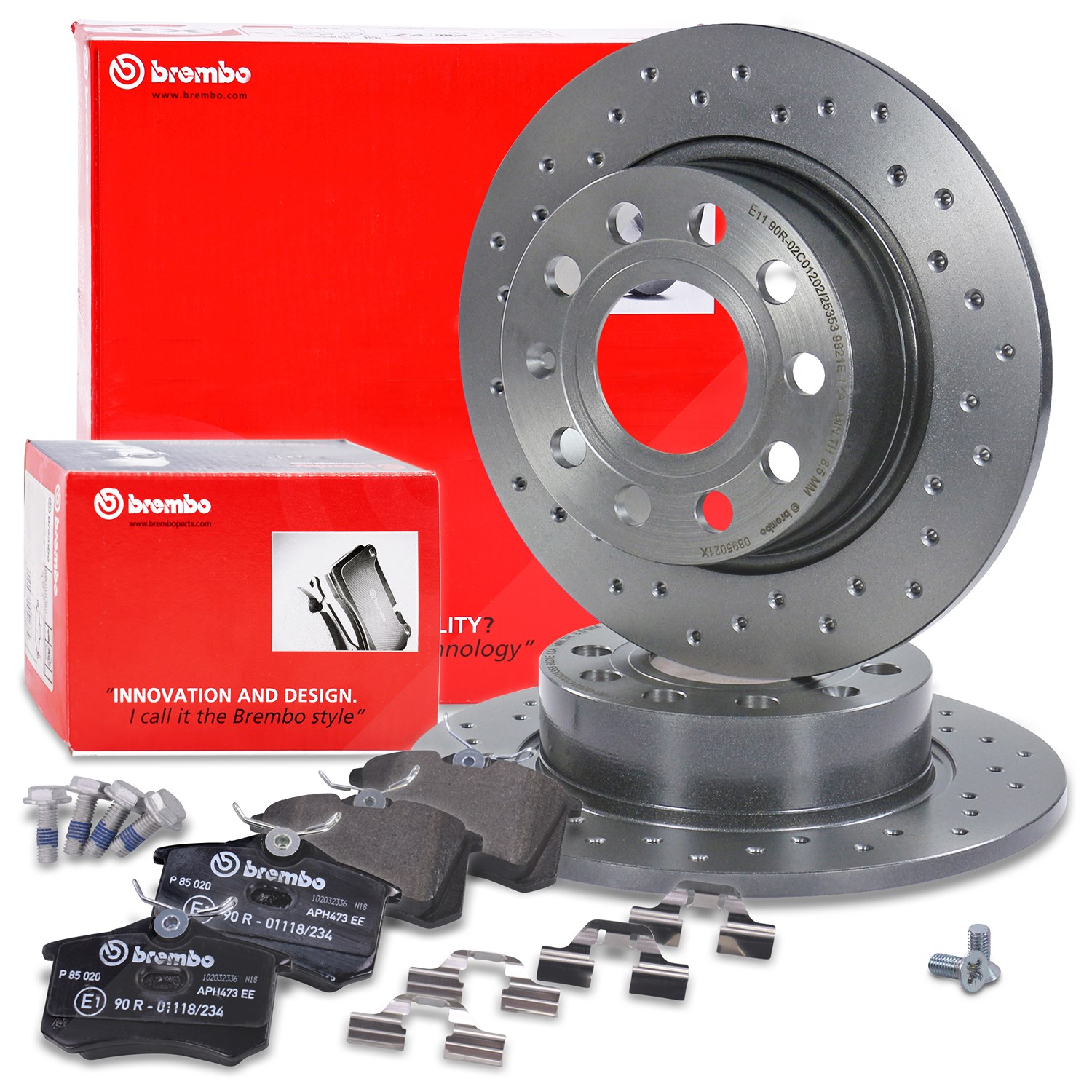 Brembo Bremsscheiben + Bremsbeläge Hinterachse [Hersteller-Nr. 40436776] für Audi, Seat, Skoda, VW