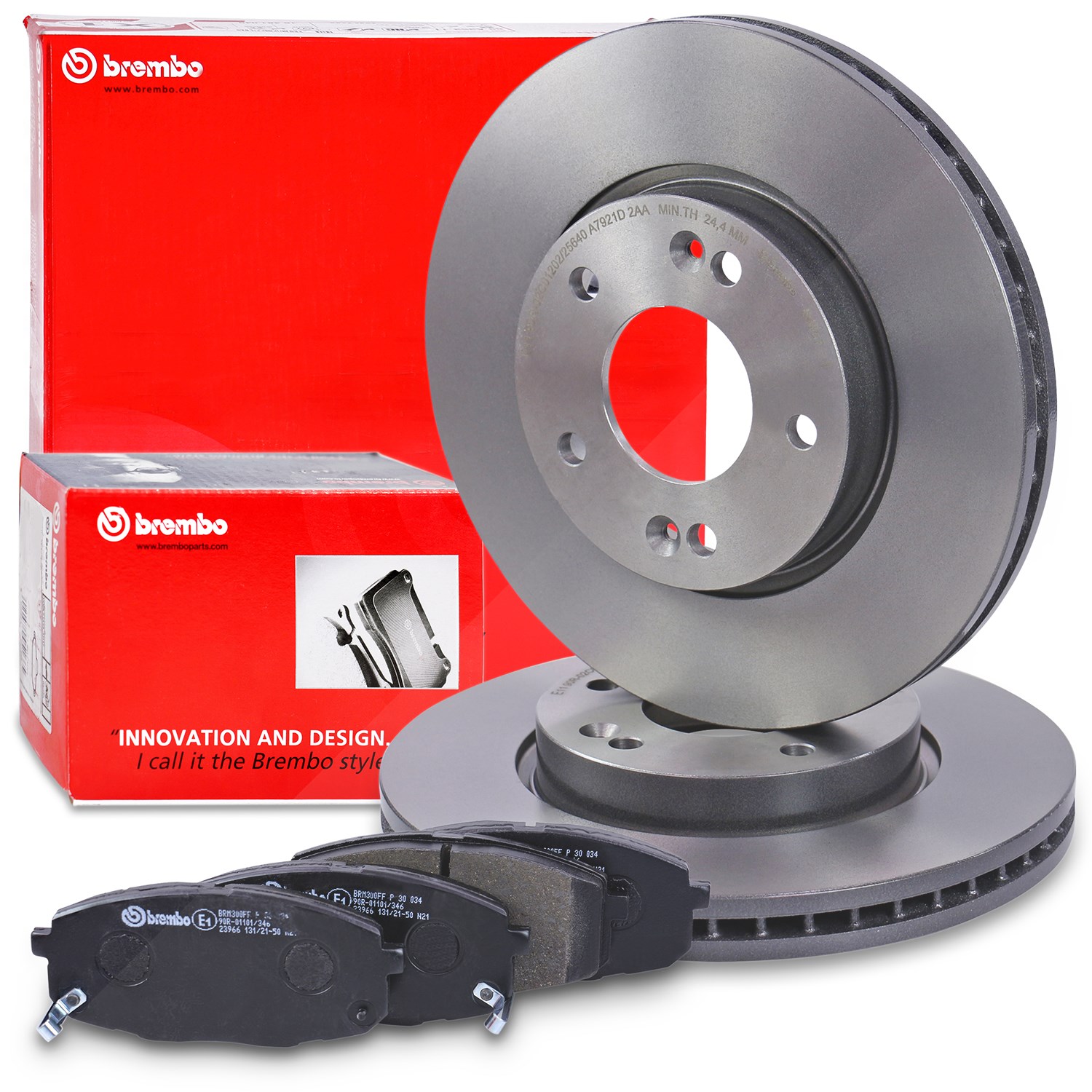 Brembo Bremsscheiben + Bremsbeläge vorne [Hersteller-Nr. 40436884] für Hyundai, Kia